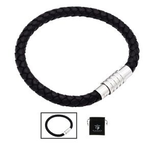 Men’s Black Leather and Stainless Steel Bracelet BLACKJACK